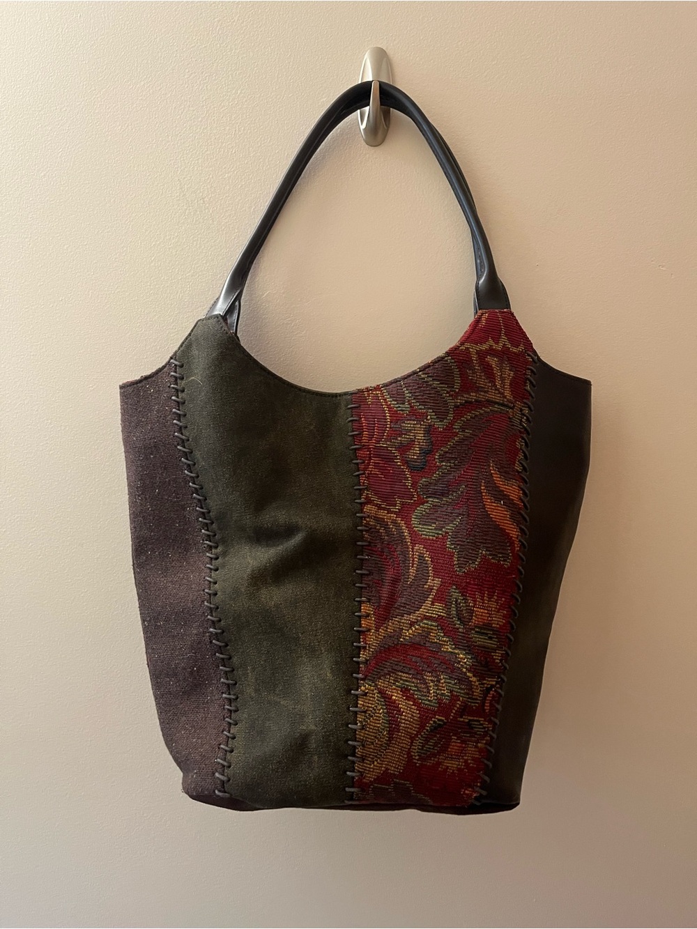 Coldwater Creek Brown and Burgundy Floral Patchwork Tote